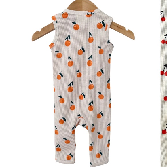 Spearmint Love Organic Waffle Sleeveless Zip Romper, Oranges 3-6 Month - Picture 2 of 6